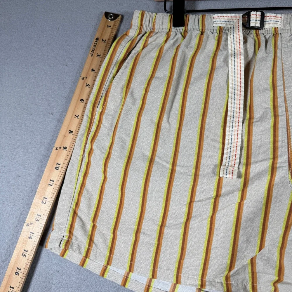 Prana Mens Relaxed‎ Fit Recycled Nylon Striped Belted Shorts Tan Orange Green M